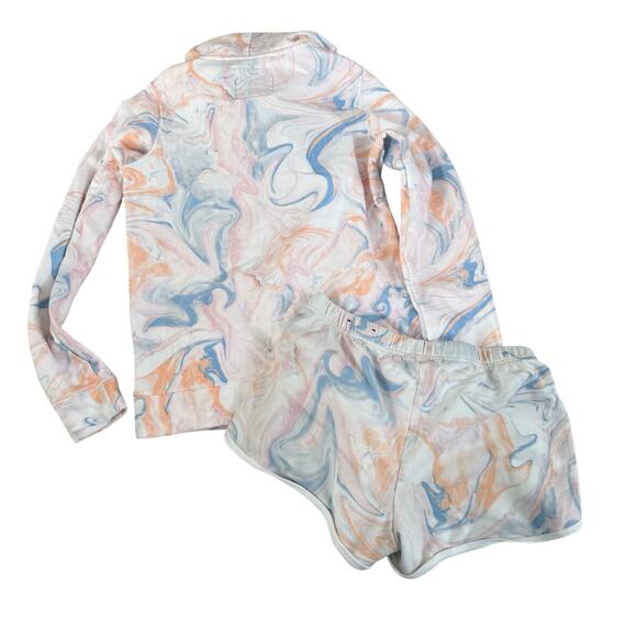 Hollister Hoodie Shorts Set Women's Small Multicolor Marbled - Picture 2 of 6